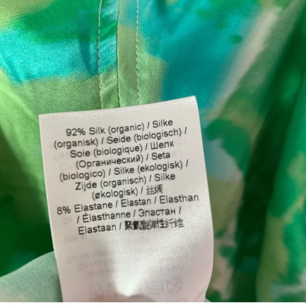 GANNI Silk Stretch Satin Ruched Mini Dress Lily Green Size 44 or US Large - Picture 16 of 16